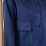 14397 Puane Süet Kumaş Düğmeli Etekli Takım-LACİVERT