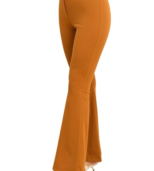 2001 Scuba Krep Kemerli İspanyol Paça Kumaş Pantolon-Hardal