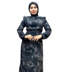 8003 Çiçek Desenli Şifon Elbise-SİYAH