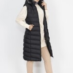 1026 Jessica Kumaş Cep Fermuarlı Dolum Şişme Yelek-SİYAH