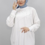 10469 PUANE VİSKON KUMAŞ ÖNÜ TAŞLI TESETTÜR TUNİK-EKRU