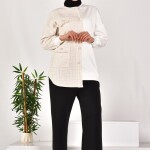10550 PUANE İKİ İPLİK KUMAŞ ÖRGÜ DETAYLI SWEATSHIRT-EKRU
