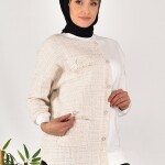 10550 PUANE İKİ İPLİK KUMAŞ ÖRGÜ DETAYLI SWEATSHIRT-EKRU