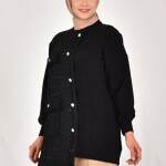 10550 PUANE İKİ İPLİK KUMAŞ ÖRGÜ DETAYLI SWEATSHIRT-SİYAH
