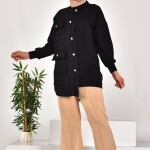 10550 PUANE İKİ İPLİK KUMAŞ ÖRGÜ DETAYLI SWEATSHIRT-SİYAH