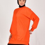 10569 PUANE İKİ İPLİK KUMAŞ ÇİZGİLİ KUMAŞ GARNİLİ SWEATSHIRT-ORANJ
