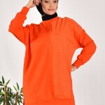 10569 PUANE İKİ İPLİK KUMAŞ ÇİZGİLİ KUMAŞ GARNİLİ SWEATSHIRT-ORANJ