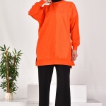 10569 PUANE İKİ İPLİK KUMAŞ ÇİZGİLİ KUMAŞ GARNİLİ SWEATSHIRT-ORANJ