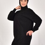 10569 PUANE İKİ İPLİK KUMAŞ ÇİZGİLİ KUMAŞ GARNİLİ SWEATSHIRT-SİYAH