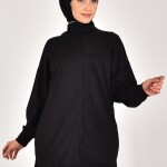 10569 PUANE İKİ İPLİK KUMAŞ ÇİZGİLİ KUMAŞ GARNİLİ SWEATSHIRT-SİYAH