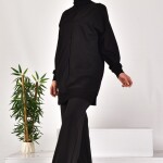 10569 PUANE İKİ İPLİK KUMAŞ ÇİZGİLİ KUMAŞ GARNİLİ SWEATSHIRT-SİYAH