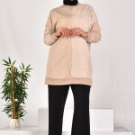 10569 PUANE İKİ İPLİK KUMAŞ ÇİZGİLİ KUMAŞ GARNİLİ SWEATSHIRT-TAŞ