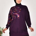 10583 PUANE İKİ İPLİK KUMAŞ ÖRGÜ DESENLİ SWEATSHIRT-MOR