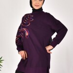 10583 PUANE İKİ İPLİK KUMAŞ ÖRGÜ DESENLİ SWEATSHIRT-MOR