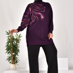 10583 PUANE İKİ İPLİK KUMAŞ ÖRGÜ DESENLİ SWEATSHIRT-MOR