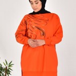 10583 PUANE İKİ İPLİK KUMAŞ ÖRGÜ DESENLİ SWEATSHIRT-ORANJ