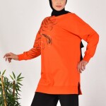 10583 PUANE İKİ İPLİK KUMAŞ ÖRGÜ DESENLİ SWEATSHIRT-ORANJ
