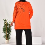 10583 PUANE İKİ İPLİK KUMAŞ ÖRGÜ DESENLİ SWEATSHIRT-ORANJ