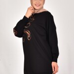 10583 PUANE İKİ İPLİK KUMAŞ ÖRGÜ DESENLİ SWEATSHIRT-SİYAH