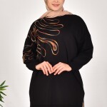 10583 PUANE İKİ İPLİK KUMAŞ ÖRGÜ DESENLİ SWEATSHIRT-SİYAH