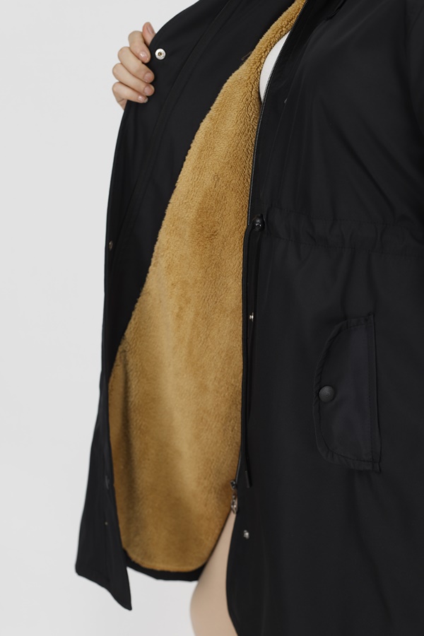 11011 Bondit Kumaş Büyük Beden Orta Boy Kaban-SİYAH