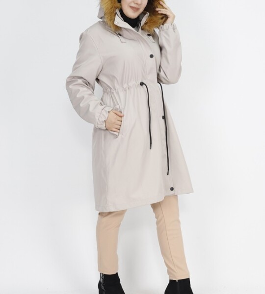 11011 Bondit Kumaş Büyük Beden Orta Boy Kaban-TAŞ