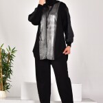 14253 PUANE İKİ İPLİK KUMAŞ KAPÜŞONLU VE KUMAŞ GARNİLİ İKİLİ TAKIM - SİYAH