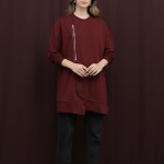 10735 Puane 2 İp Kumaş Fermuar Detaylı Sweatshirt-BORDO