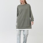 10613  Modal Kumaş Arma ve Fermuar Detaylı Sweatshirt-Gri