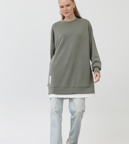 10613  Modal Kumaş Arma ve Fermuar Detaylı Sweatshirt-Gri