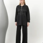 20602 Puane Modal Kumaş Cep Detaylı Takım-SİYAH