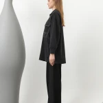 20602 Puane Modal Kumaş Cep Detaylı Takım-SİYAH