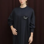 10717 Puane Scuba Kumaş Aksesuar Detaylı Sweatshirt-LACİVERT