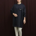 10717 Puane Scuba Kumaş Aksesuar Detaylı Sweatshirt-LACİVERT