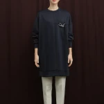 10717 Puane Scuba Kumaş Aksesuar Detaylı Sweatshirt-LACİVERT