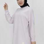 30644 Puane Iki Iplik Kumaş Basic Tunik Sweatshirt-LİLA