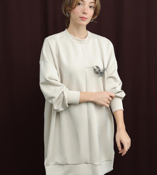 10717 Puane Scuba Kumaş Aksesuar Detaylı Sweatshirt-BEJ