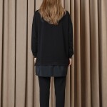 10739 Puane 2 İp Kumaş Taş ve Nakışlı Detaylı Sweatshirt-SİYAH