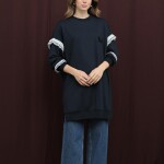 10718 Puane 2 İp Kumaş Fırfır Detaylı Sweatshirt-LACİVERT
