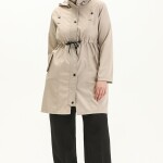 9004 Bondit Kumaş Orta Boy Battal Beden Trençkot-Taş