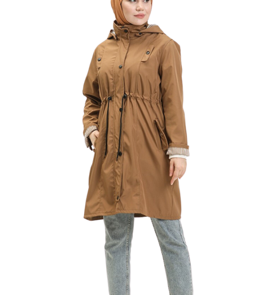 9005 Bondit Kumaş Orta Boy Trençkot-Taba