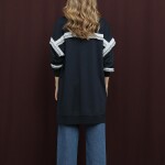 10718 Puane 2 İp Kumaş Fırfır Detaylı Sweatshirt-LACİVERT