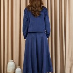 14397 Puane Süet Kumaş Düğmeli Etekli Takım-LACİVERT