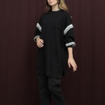 10718 Puane 2 İp Kumaş Fırfır Detaylı Sweatshirt-SİYAH