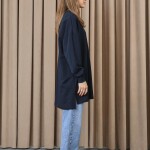 10743 Puane 2 İp Kumaş Taş ve Baskılı Detaylı Sweatshirt-LACİVERT