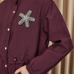 10741 Puane Taş Detaylı Paraşüt Kumaş Trenç Gömlek-MOR