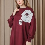 10743 Puane 2 İp Kumaş Taş ve Baskılı Detaylı Sweatshirt-BORDO