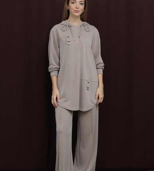 14386  Puane Oversize Kapişonlu Takım-BEJ