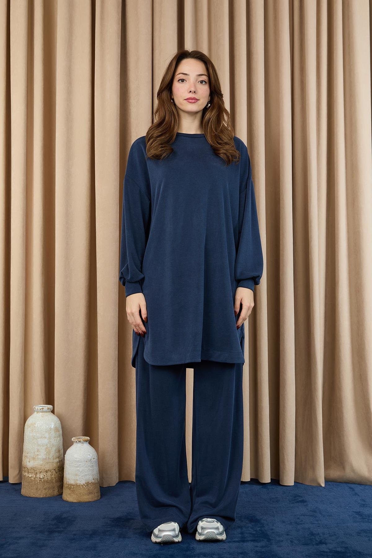 14405 Puane Oversize Basic Takım-LACİVERT