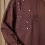 10739 Puane 2 İp Kumaş Taş ve Nakışlı Detaylı Sweatshirt-KAHVE